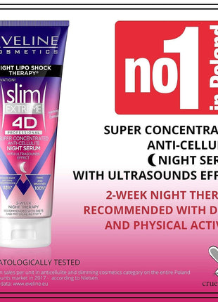 Cremă anticelulitică Eveline Cosmetics Firming Slim Extreme 4D Super Concentrată cu terapie lipo-șoc de noapte