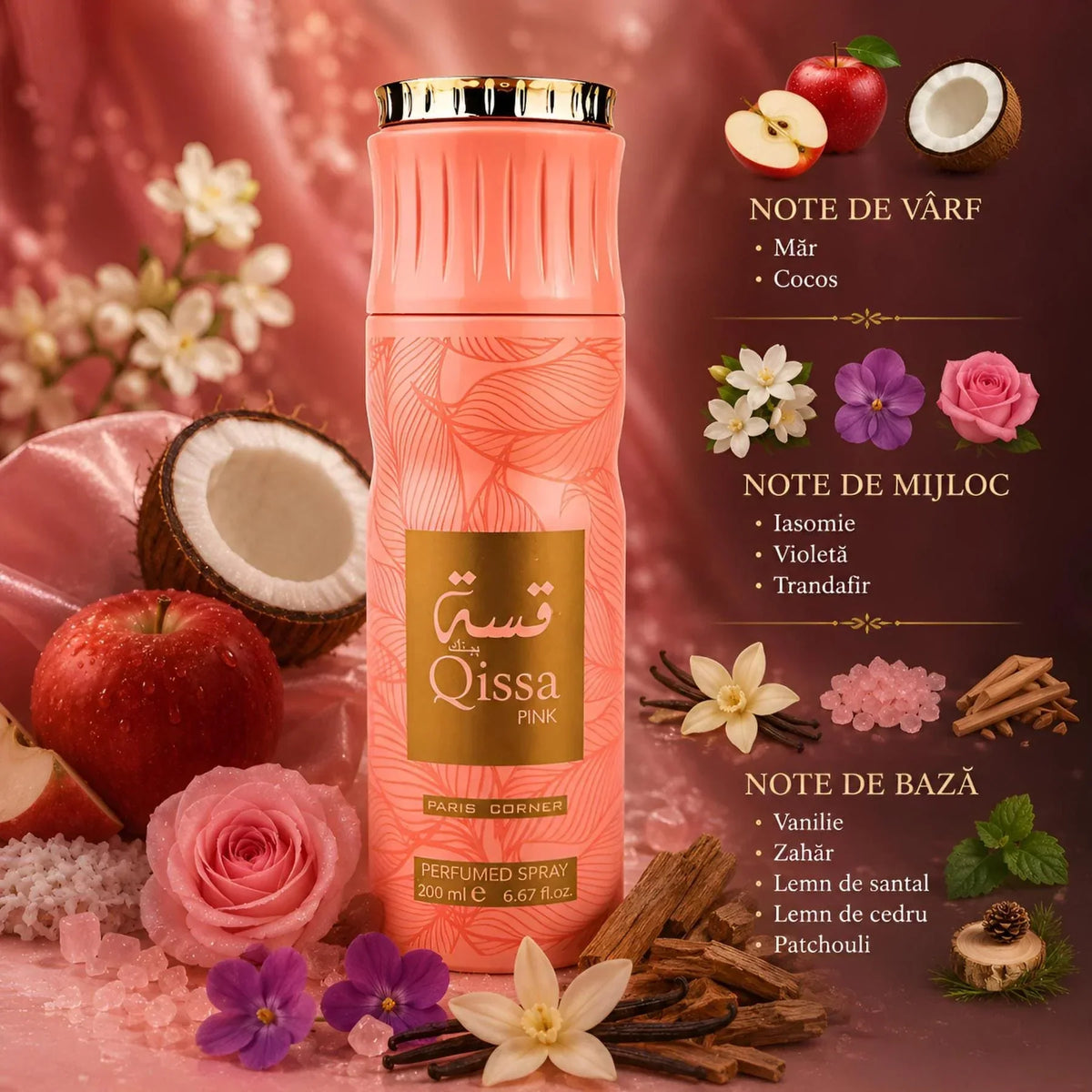 Deodorant Spray Paris Corner Qissa Pink pentru Femei 200 ml
