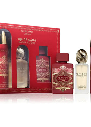 Set Lattafa Bade'e Al Oud Sublime 3 Piese – Eau de Parfum 100 ml, Deodorant Spray 200 ml și Parfum de Păr 50 ml